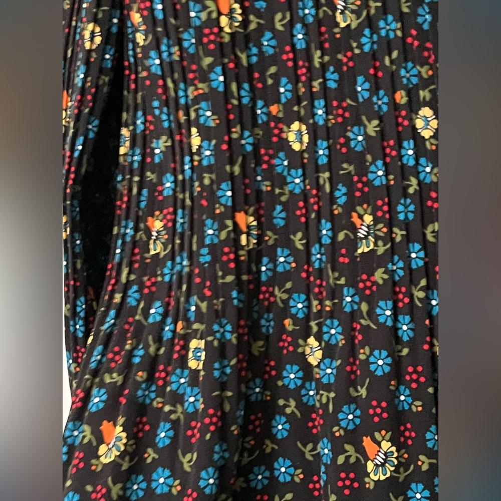 SOLD Maje Rockina Pleated Long Sleeve Floral Mini Dress Black Blue Green Small - Picture 6 of 12